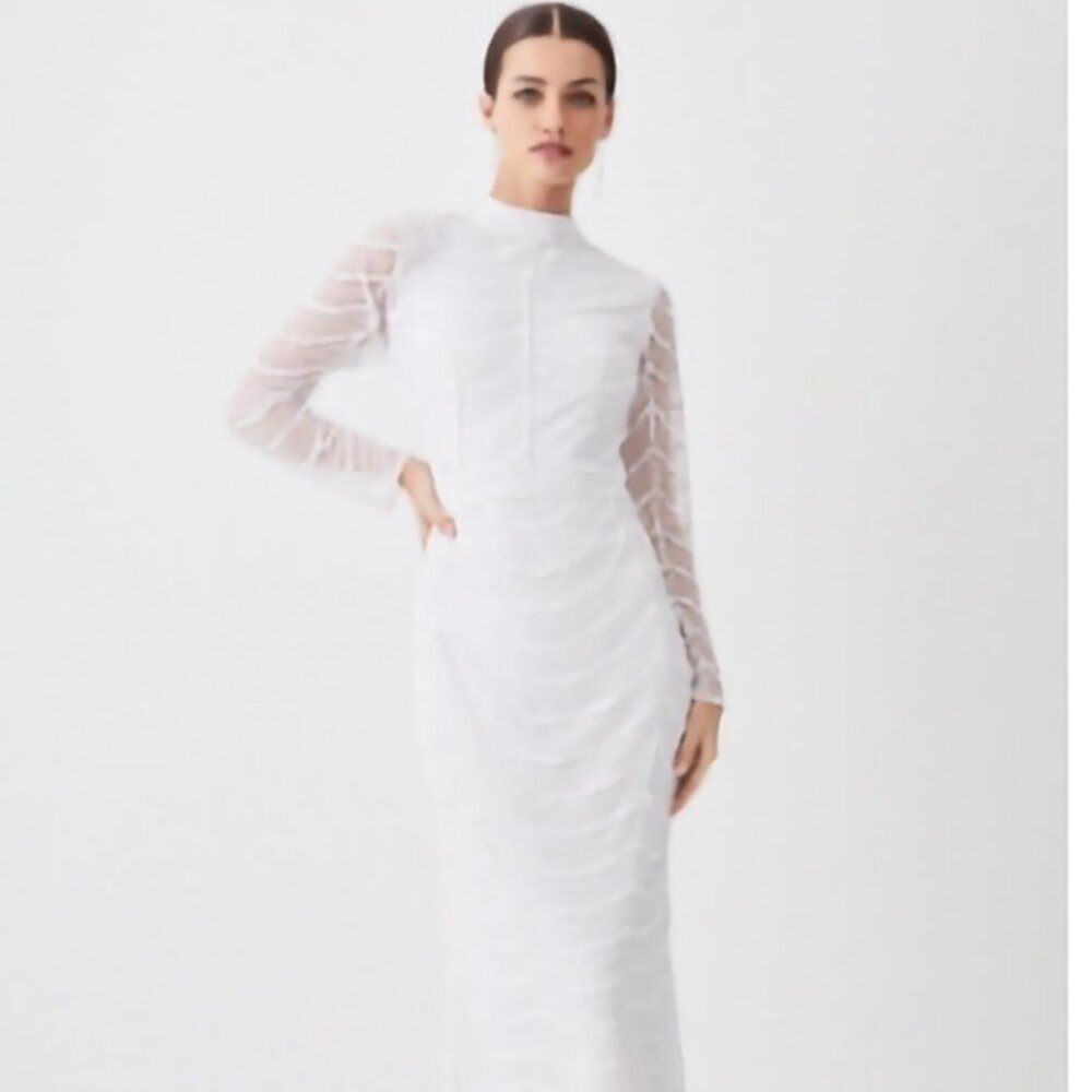 Karen Millen long sleeve white beaded Maxi Dress perfect as a Wedding Dress